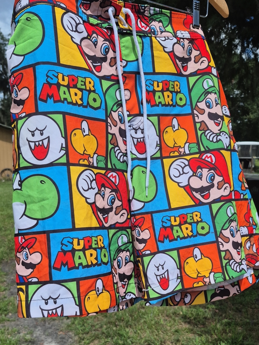 Super Mario Swimming Trunks Unisex 2XL 44/46 Pockets Elastic Back Waistband Mesh